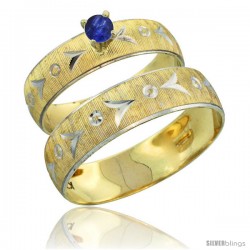 10k Gold 2-Piece 0.25 Carat Deep Blue Sapphire Ring Set (Engagement Ring & Man's Wedding Band) Diamond-cut -Style 10y507em