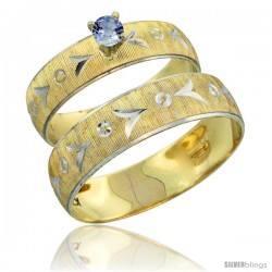 10k Gold 2-Piece 0.25 Carat Light Blue Sapphire Ring Set (Engagement Ring & Man's Wedding Band) Diamond-cut -Style 10y507em