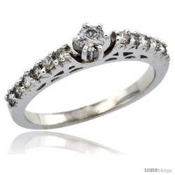 10k White Gold Diamond Engagement Ring w/ 0.43 Carat Brilliant Cut Diamonds, 3/32 in. (2.5mm) wide