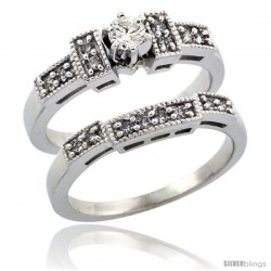 10k White Gold 2-Piece Diamond Engagement Ring Band Set w/ 0.37 Carat Brilliant Cut Diamonds, 1/8 in. (3mm) wide