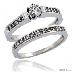 10k White Gold 2-Piece Diamond Engagement Ring Band Set w/ 0.41 Carat Brilliant Cut Diamonds, 1/8 in. (3mm) wide