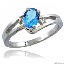 14k White Gold Ladies Natural Swiss Blue Topaz Ring oval 6x4 Stone Diamond Accent -Style Cw404165