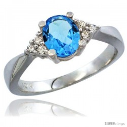 14k White Gold Ladies Natural Swiss Blue Topaz Ring oval 7x5 Stone Diamond Accent -Style Cw404168