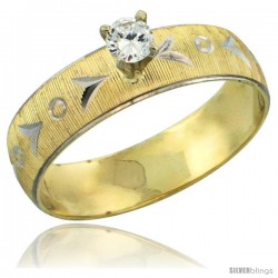 10k Gold Solitaire Diamond Engagement Ring 0.10 ct Diamond-cut Pattern Rhodium Accent, 3/16 in. (4.5mm) wide -Style 10y507er