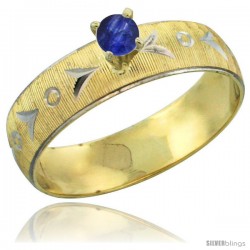 10k Gold Ladies' Solitaire 0.25 Carat Deep Blue Sapphire Engagement Ring Diamond-cut Pattern Rhodium Accent, -Style 10y507er