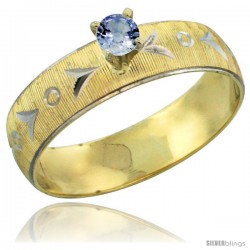 10k Gold Ladies' Solitaire 0.25 Carat Light Blue Sapphire Engagement Ring Diamond-cut Pattern Rhodium Accent, -Style 10y507er