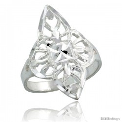 Sterling Silver Filigree Diamond-shaped Floral Ring, 1 in