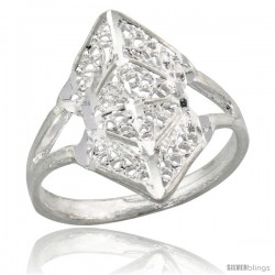 Sterling Silver Filigree Diamond-shaped Ring, 3/4 in