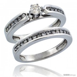 10k White Gold 2-Piece Diamond Engagement Ring Band Set w/ 0.56 Carat Brilliant Cut Diamonds, 1/8 in. (3mm) wide