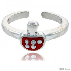 Sterling Silver Child Size Mushroom Ring, w/ Red Enamel Design, 5/16" (8 mm) wide