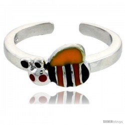 Sterling Silver Child Size Bumble Bee Ring, w/ Yellow, Black & Orange Enamel Design, 1/4" (6 mm) wide