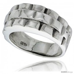 Sterling Silver Basket Weave Design Wedding Band Ring 3/8 wide