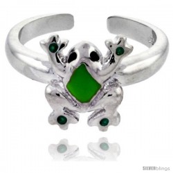 Sterling Silver Child Size Frog Ring, w/ Green Enamel Design, 3/8" (10 mm) wide