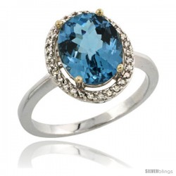 Sterling Silver Diamond Natural London Blue Topaz Ring 2.4 ct Oval Stone 10x8 mm, 1/2 in wide -Style Cwg05114