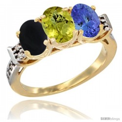 10K Yellow Gold Natural Black Onyx, Lemon Quartz & Tanzanite Ring 3-Stone Oval 7x5 mm Diamond Accent