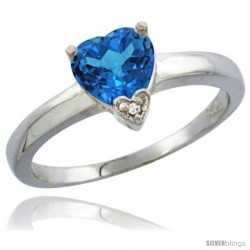 14K White Gold Natural Swiss Blue Topaz Heart-shape 7x7 Stone Diamond Accent