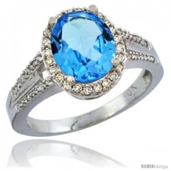 14k White Gold Ladies Natural Swiss Blue Topaz Ring oval 10x8 Stone Diamond Accent