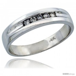 10k White Gold Men's Diamond Ring Band w/ 0.14 Carat Brilliant Cut Diamonds, 1/4 in. (6mm) wide