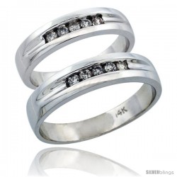 10k White Gold 2-Piece His (6mm) & Hers (6mm) Diamond Wedding Ring Band Set w/ 0.28 Carat Brilliant Cut Diamonds