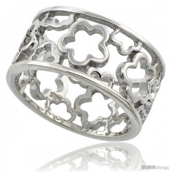 Sterling Silver Ring Flawless finish w/ Flower-shaped Cut Outs, 7/16 in wide