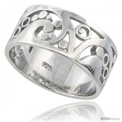 Sterling Silver Fancy Ring Flawless finish w/ Spirals & Bubbles, 3/8 in wide