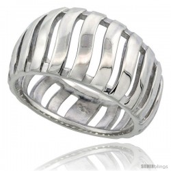 Sterling Silver Dome Ring Flawless finish w/ Bars, 1/2 in wide