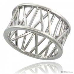 Sterling Silver Ring Flawless finish w/ X Bar Pattern, 7/16 in wide