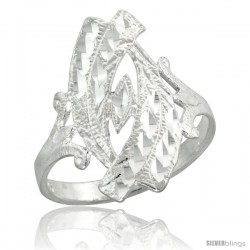 Sterling Silver Filigree Navette-shaped Diamond Cut Ring, 7/8 in