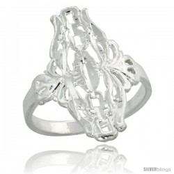 Sterling Silver Filigree Diamond-shaped Floral Ring, 7/8 in