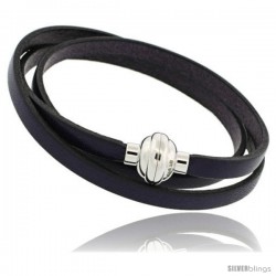 Surgical Steel Italian Leather Wrap Massai Bracelet w/ Super Magnet Clasp, Color Deep Purple