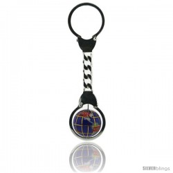 Sterling Silver Key Ring w/ Gemstone Globe 3/4 in. (20 mm)