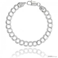 Sterling Silver Italian Double Curb Charm Bracelet 7.7mm wide