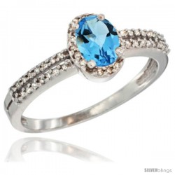 14k White Gold Ladies Natural Swiss Blue Topaz Ring oval 6x4 Stone Diamond Accent -Style Cw404178