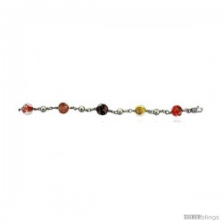 7" Sterling Silver Italian Charm Bracelet, w/ Colored Murano Glass & 5mm Beads, 5/16" (8 mm) wide