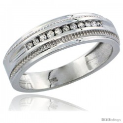 10k White Gold 11-Stone Milgrain Design Men's Diamond Ring Band w/ 0.30 Carat Brilliant Cut Diamonds, 1/4 in. (6.5mm) wide