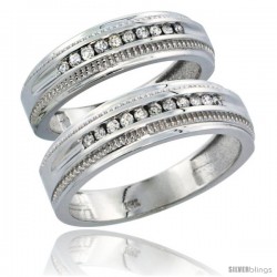 10k White Gold 2-Piece His (6.5mm) & Hers (6mm) Diamond Wedding Ring Band Set w/ 0.60 Carat Brilliant Cut Diamonds