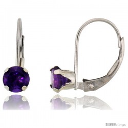 10k White Gold Natural Amethyst Leverback Earrings 5mm Brilliant Cut February Birthstone, 9/16 in tall