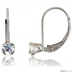 10k White Gold Natural Aquamarine Leverback Earrings 4mm Brilliant Cut March Birthstone, 9/16 in tall