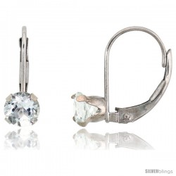 10k White Gold Natural Aquamarine Leverback Earrings 5mm Brilliant Cut March Birthstone, 9/16 in tall