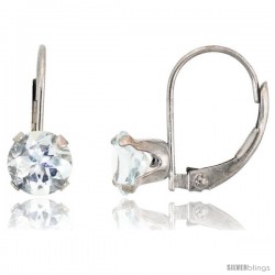 10k White Gold Natural Aquamarine Leverback Earrings 6mm Brilliant Cut March Birthstone, 9/16 in tall