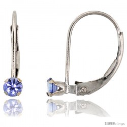 10k White Gold Natural Blue Topaz Leverback Earrings 2.5mm Brilliant Cut December Birthstone, 9/16 in tall