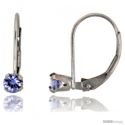 10k White Gold Natural Blue Topaz Leverback Earrings 3mm Brilliant Cut December Birthstone, 9/16 in tall