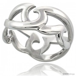 Sterling Silver Ring Flawless finish w/ Wave Pattern, 3/8 in wide