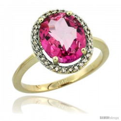 14k Yellow Gold Diamond Halo Pink Topaz Ring 2.4 carat Oval shape 10X8 mm, 1/2 in (12.5mm) wide