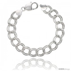 Sterling Silver Italian Double Curb Charm Bracelet 11.2mm wide