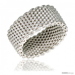 Sterling Silver Heavy Mesh Ring Handmade 5/16 in wide