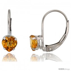 10k White Gold Natural Citrine Leverback Heart Earrings 5mm November Birthstone, 9/16 in tall