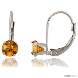 10k White Gold Natural Citrine Leverback Earrings 5mm Brilliant Cut November Birthstone, 9/16 in tall