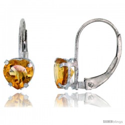 10k White Gold Natural Citrine Leverback Heart Earrings 6mm November Birthstone, 9/16 in tall