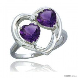 10K White Gold Heart Ring 6 mm Natural Amethyst Stones Diamond Accent